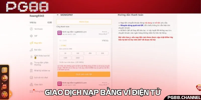 Sử dụng các ví điện tử Momo và Vietpay để gửi tiền vào nhà cái